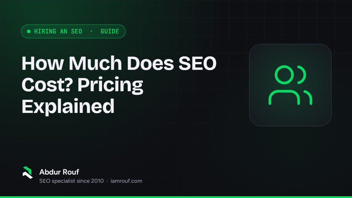 Cover graphic for "How Much Does SEO Cost? Pricing Explained" by Abdur Rouf