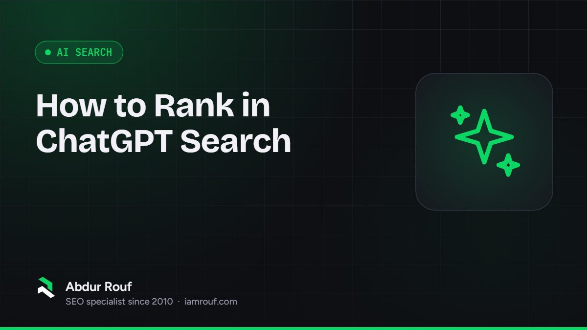 Cover graphic for "How to Rank in ChatGPT Search" by Abdur Rouf