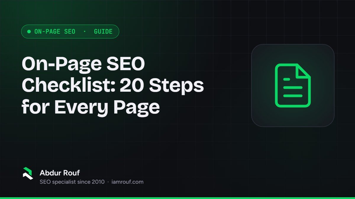 Cover graphic for "On-Page SEO Checklist: 20 Steps for Every Page" by Abdur Rouf