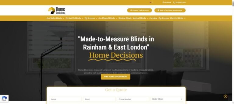 Home Decisions blinds website homepage