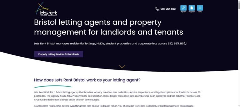 Lets Rent Bristol website homepage